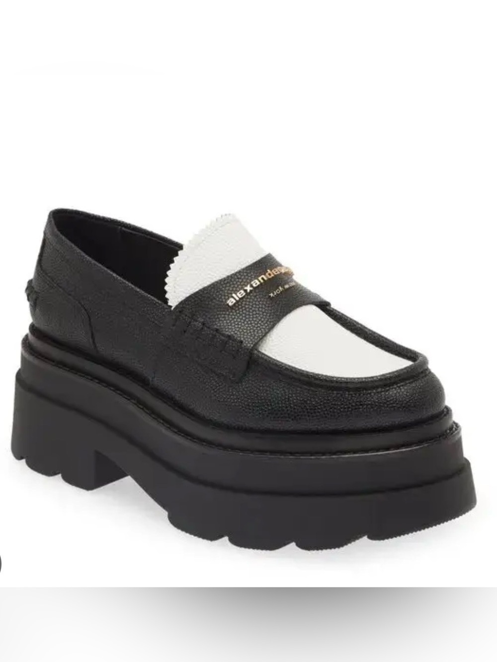 NEW Alexander Wang Carter Platform Loafer Black White Pebbled Leather Size 40